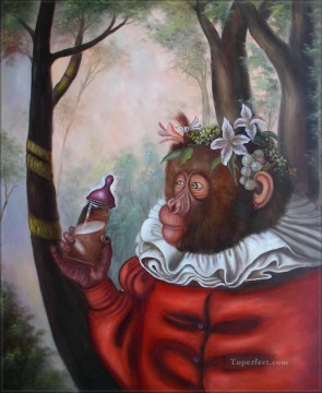 mono de ropa en el bosque Pinturas al óleo